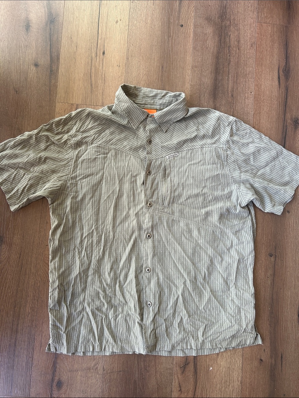 Merrell Olive Green Striped Short-Sleeve Button-Down Shirt ! XL